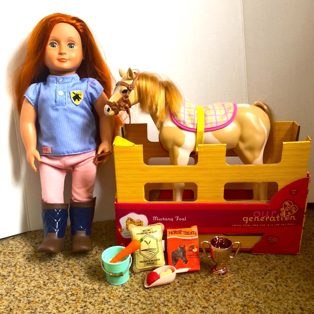 Our Generation Equestrienne Doll with Mustang Foal, Riding Helmet, Accessories.